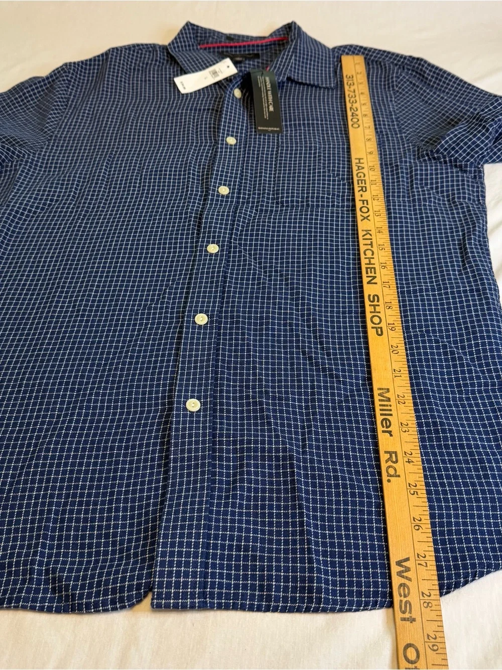 Banana Republic Navy Blue Check Short Sleeve Button-Down Slim Shirt Size L